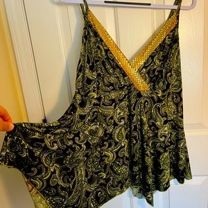 Fashion Bug flowing gold and green paisley tank